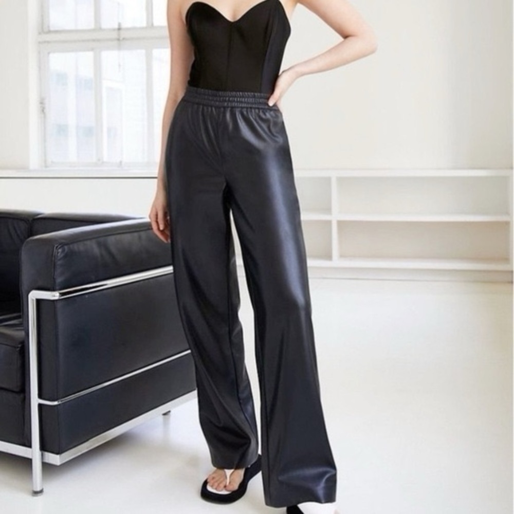 Babaton Knightly Vegan Faux Leather wide Leg Pant in Black
